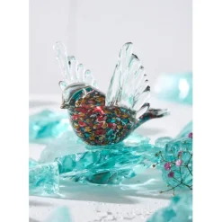 Déco moineau en verre multicolore - Serin
