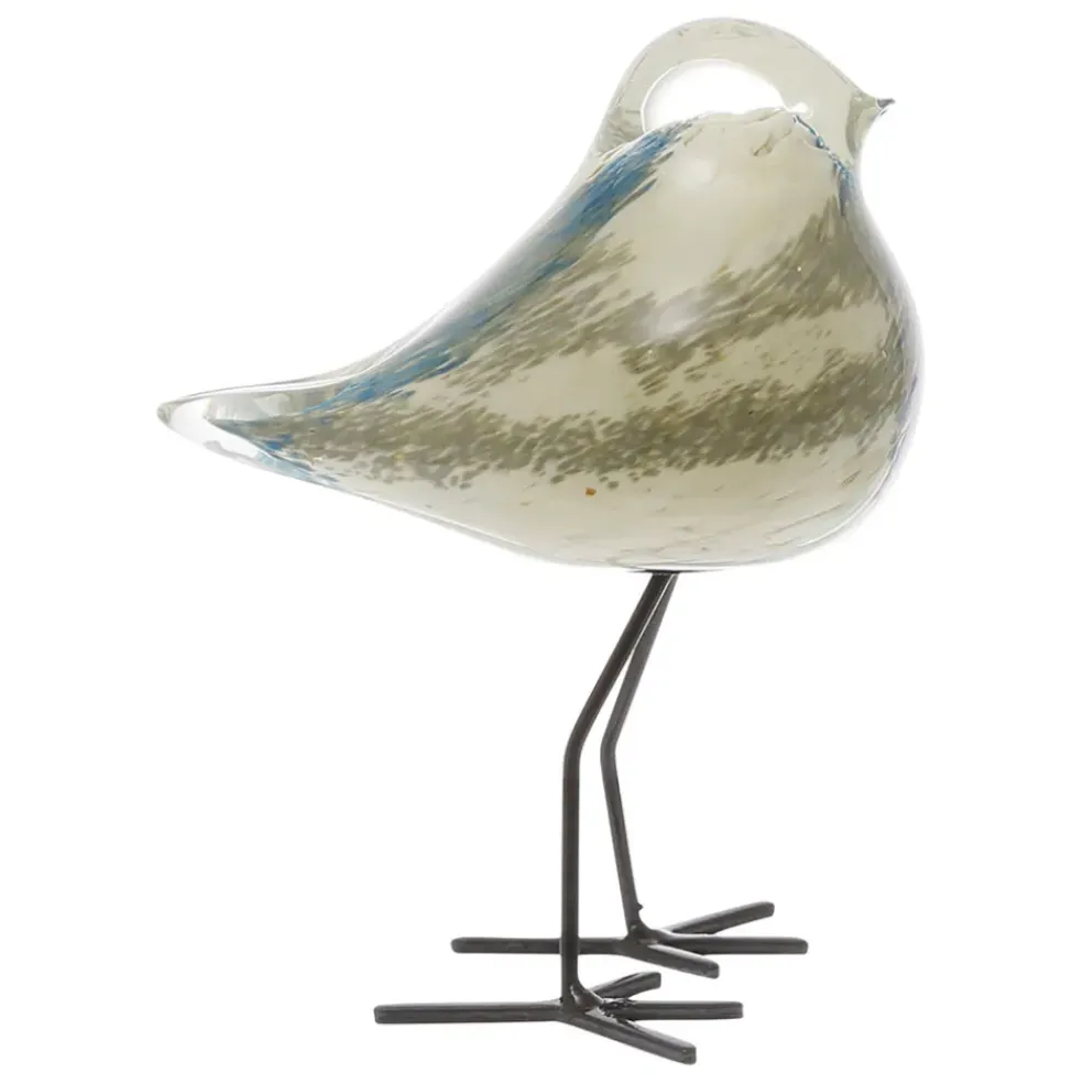 Déco moineau serin ivoire et bleu en verre