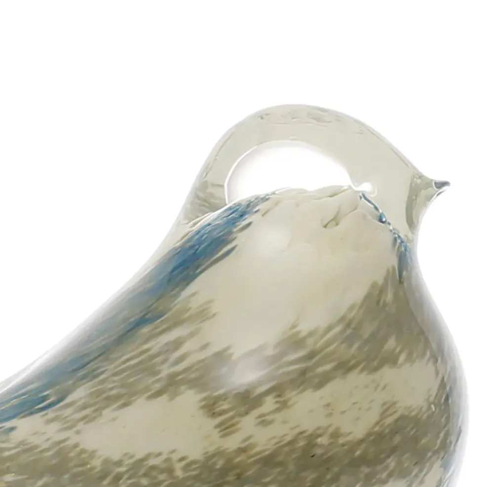 Déco moineau serin ivoire et bleu en verre