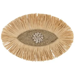 Déco murale œil en jonc de mer et coquillage naturel - Cauri