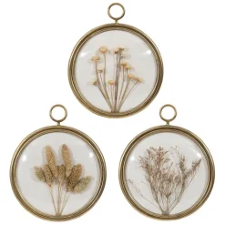 Déco murale médaillon en fer (x3) fleurs séchées