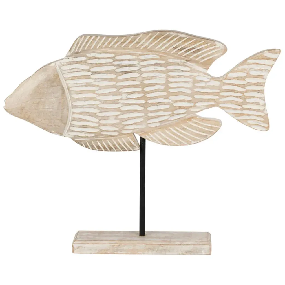 Décoration poisson en manguier et fer blanchi - Amarres
