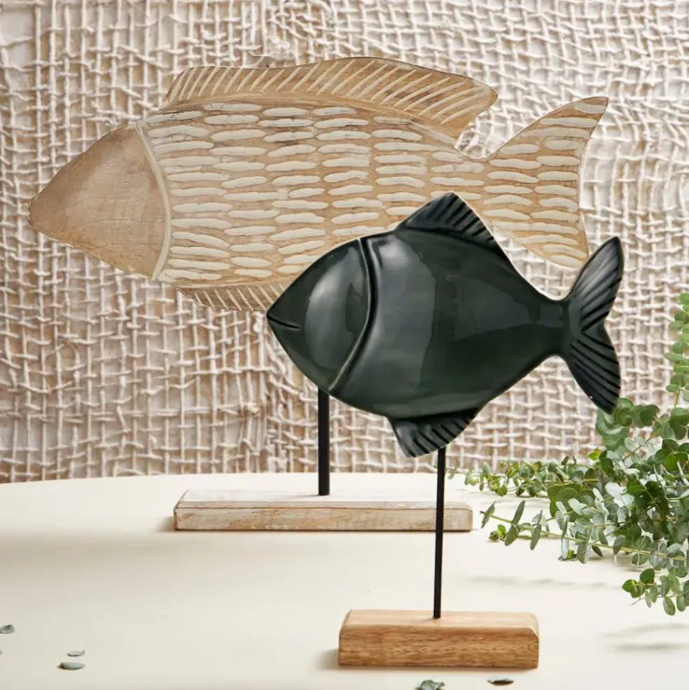 Décoration poisson en manguier et fer blanchi - Amarres