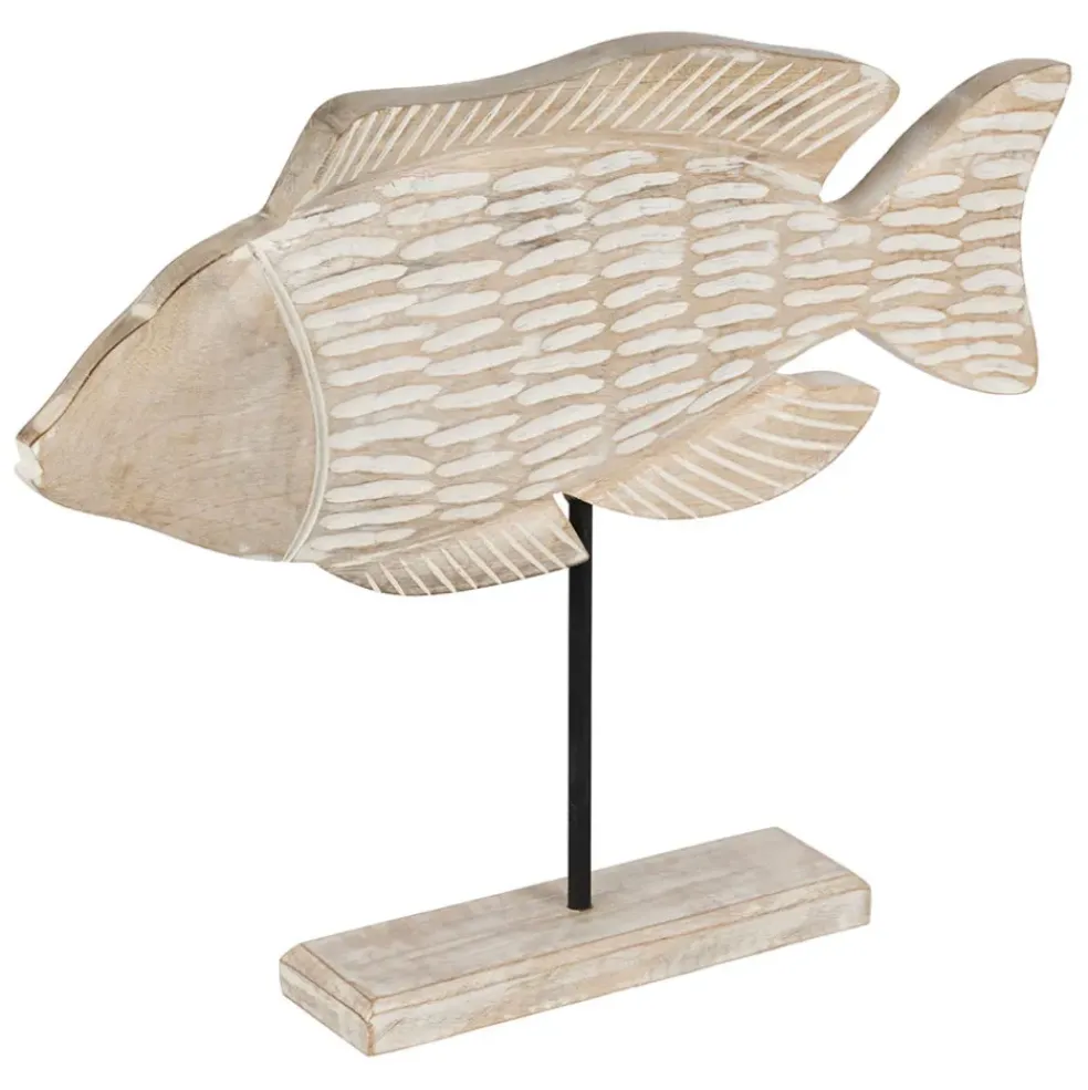 Décoration poisson en manguier et fer blanchi - Amarres