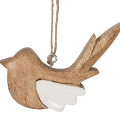 Deco a suspendre moineau en manguier naturel et blanc - Floréal