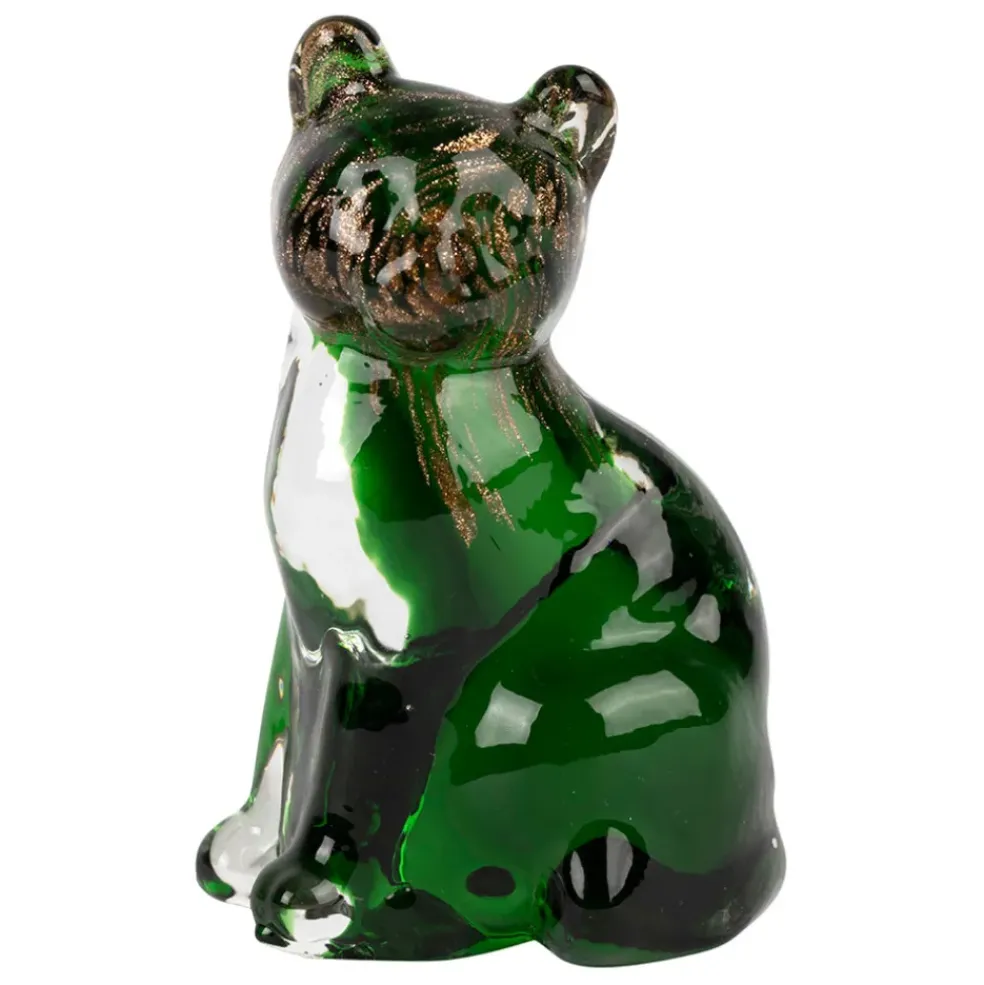 Deco chat en verre vert et doré - Félin
