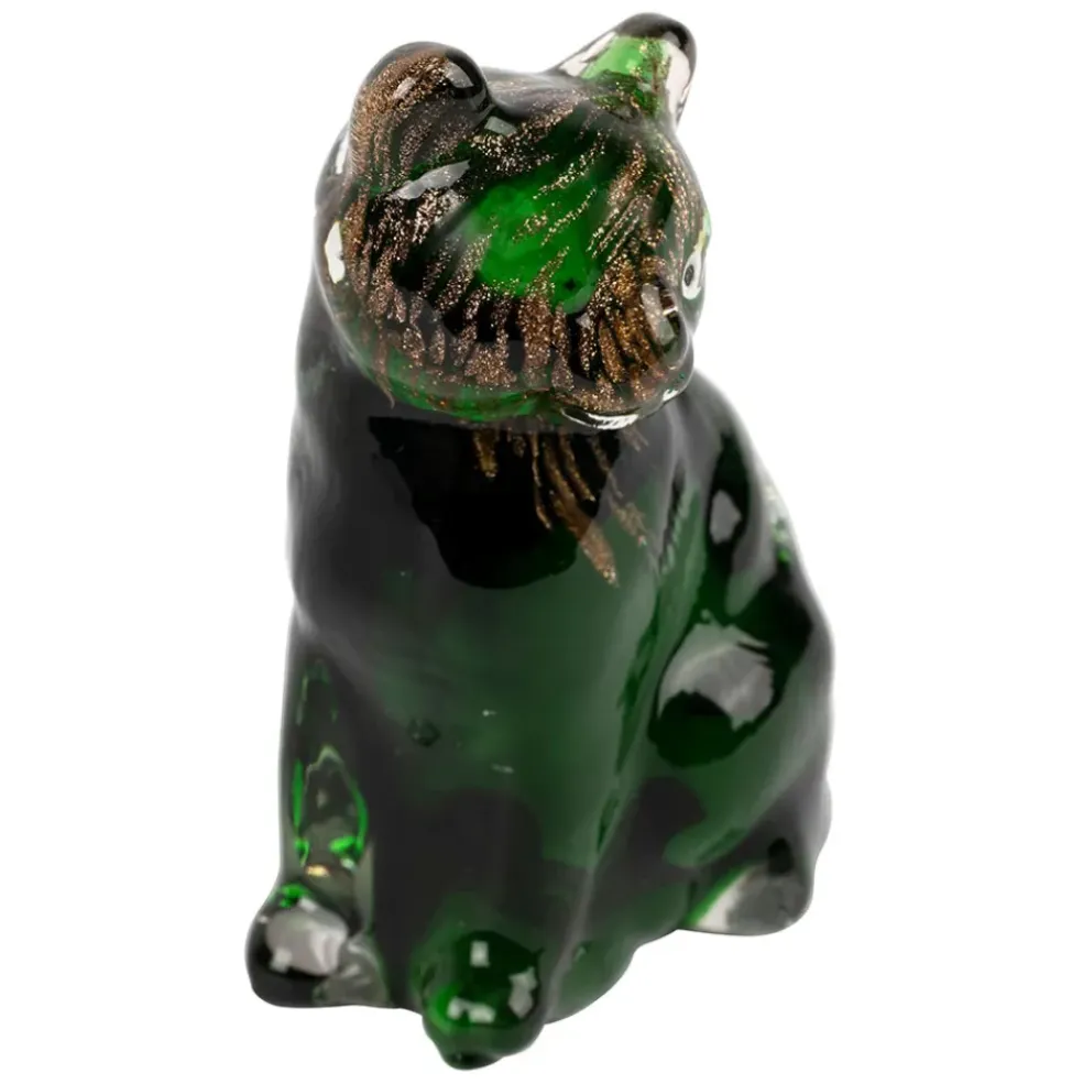 Deco chat en verre vert et doré - Félin