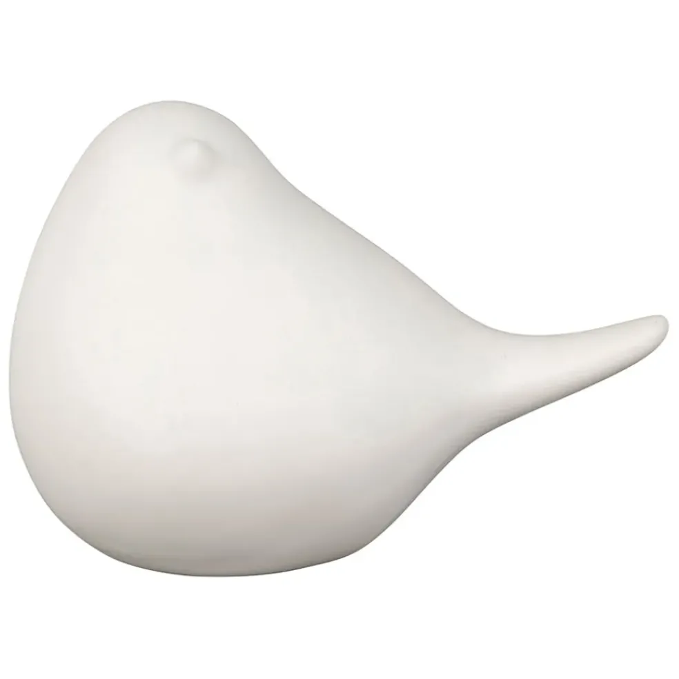 Deco led oiseau en porcelaine blanc h11cm - Ilobo