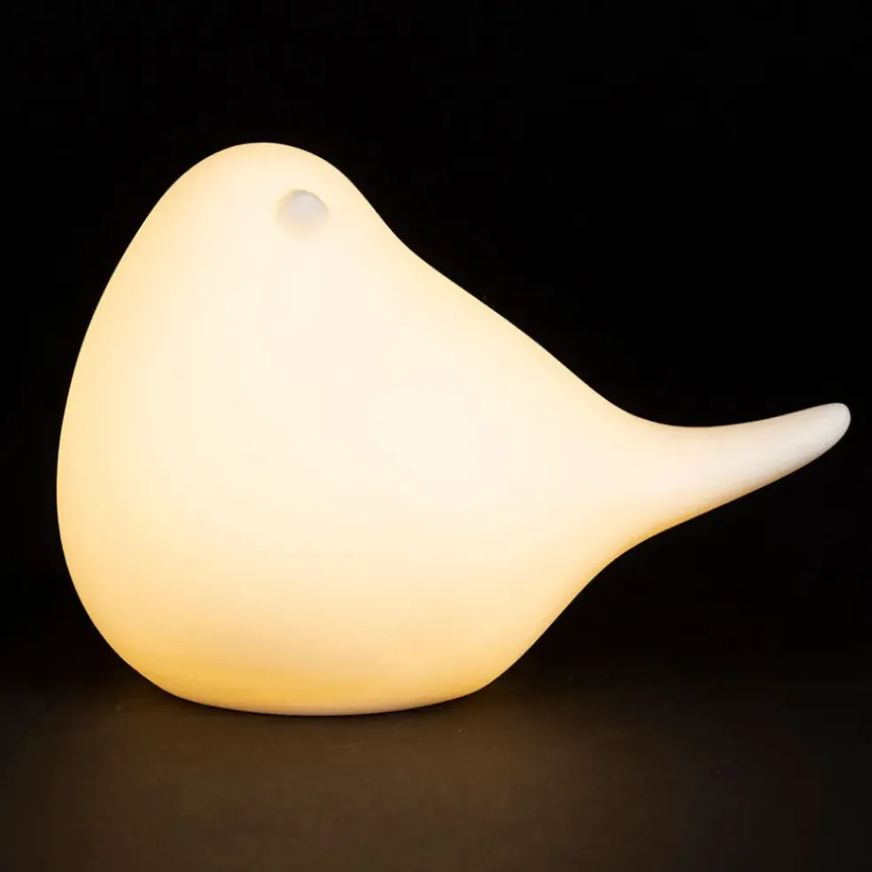 Deco led oiseau en porcelaine blanc h11cm - Ilobo