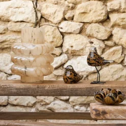 Deco moineau en verre noir et camel - Serin