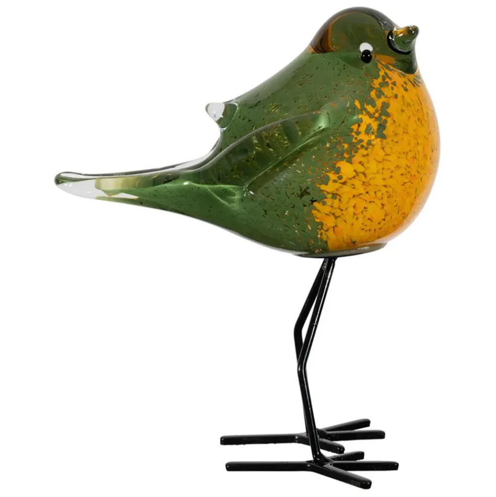 Deco moineau en verre vert et jaune - Serin