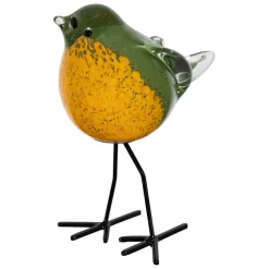Deco moineau en verre vert et jaune - Serin