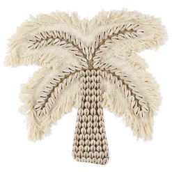 Deco murale palmier en coquillage blanc 31x31cm - Cauri