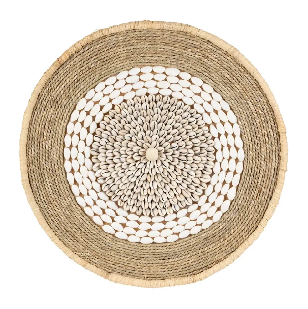 Deco murale rosace en coquillage naturel et blanc - Cauri