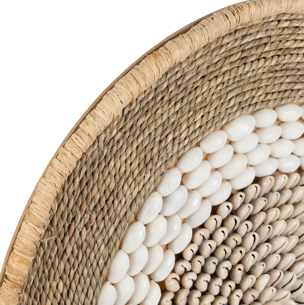Deco murale rosace en coquillage naturel et blanc - Cauri