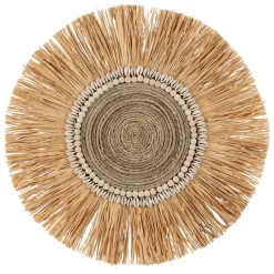Deco murale rosace en raphia naturel et blanc - Cauri
