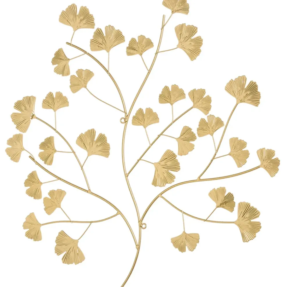 Decoration murale feuille de ginkgo metal doré (53x56cm)