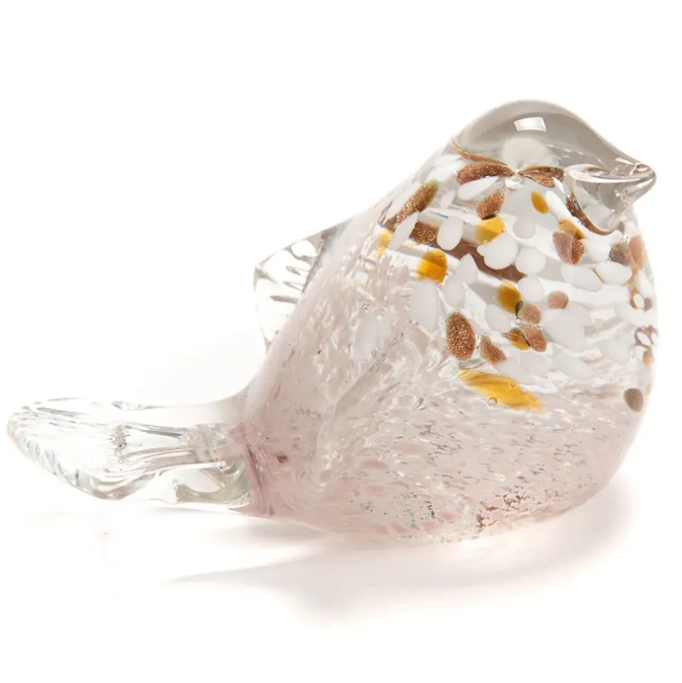 Decoration oiseau en verre mouchete rose - sulfure