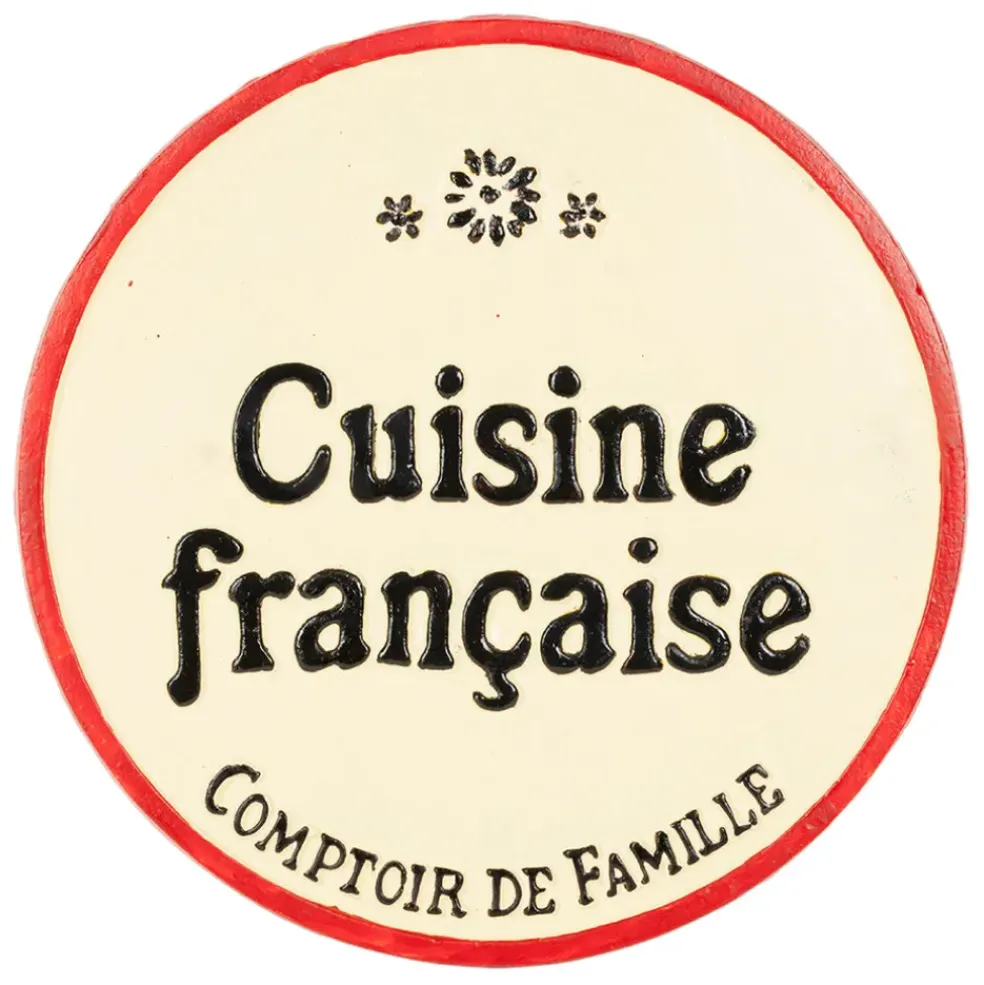 Dessous de plat en fonte "Cuisine française" ivoire et rouge d25cm