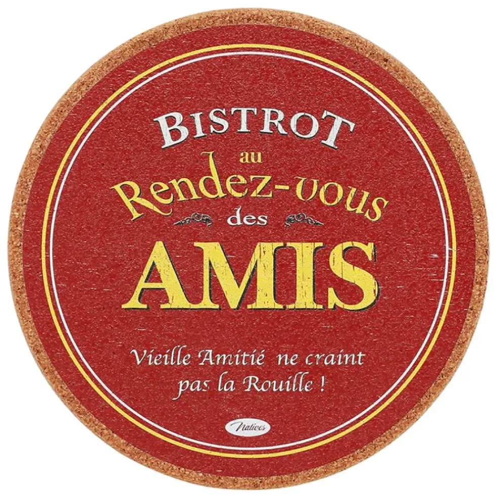 Dessous de plat en liège rouge et jaune d20cm - Bistrot Des Amis