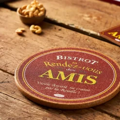 Dessous de plat en liège rouge et jaune d20cm - Bistrot Des Amis