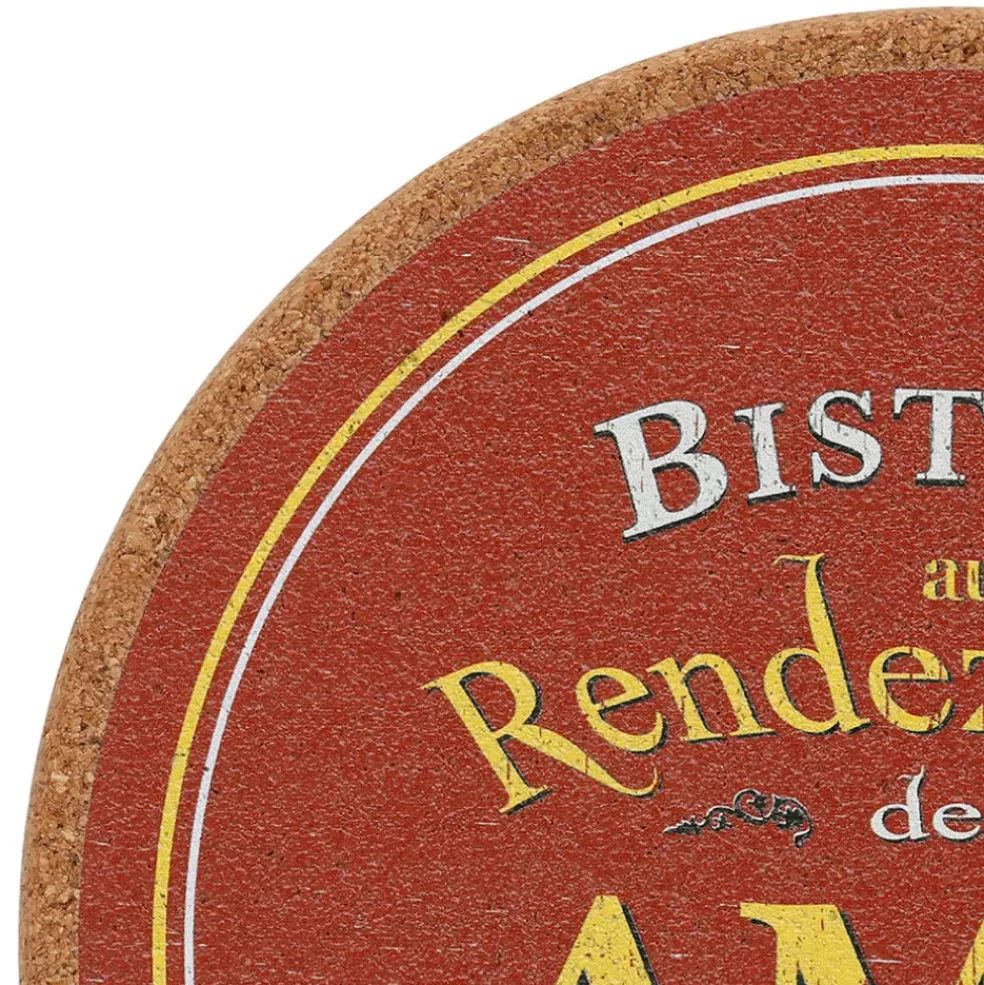 Dessous de plat en liège rouge et jaune d20cm - Bistrot Des Amis