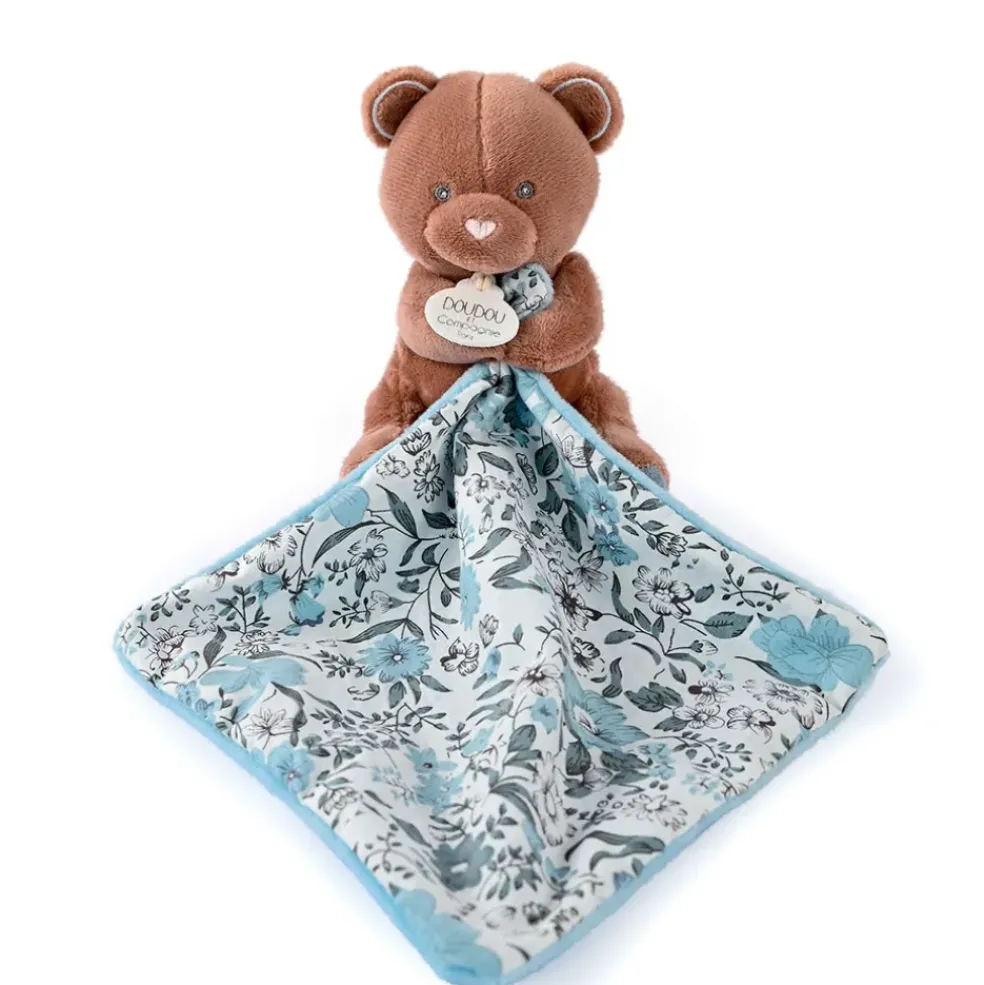 Doudou ours pantin avec mouchoir bleu H12cm - Boh'Aime