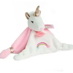 Doudou plat Licorne blanc et rose