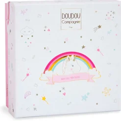 Doudou plat Licorne blanc et rose