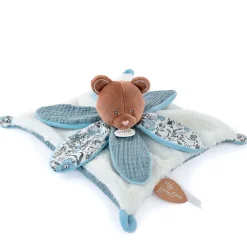 Doudou plat ours avec pétale bleu - Boh'Aime