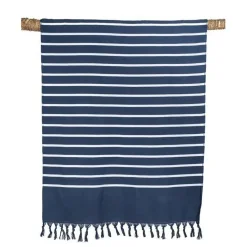Drap de plage en coton marinière bleu marine 90x180cm - Pestamal