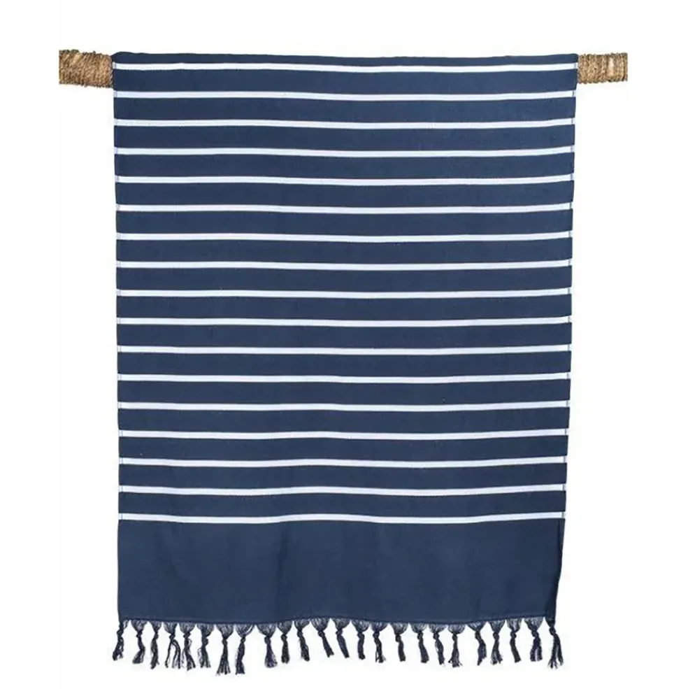 Drap de plage en coton marinière bleu marine 90x180cm - Pestamal