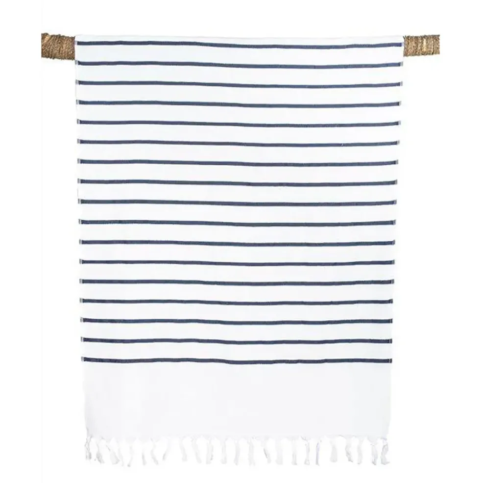 Drap de plage en coton mariniere bleu et blanc 90x180cm - Pestamal