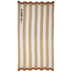 Drap de plage en coton rayé camel et blanc 170x85cm - Medi