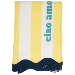Drap de plage en coton rayé jaune et bleu 170x85cm - Medi