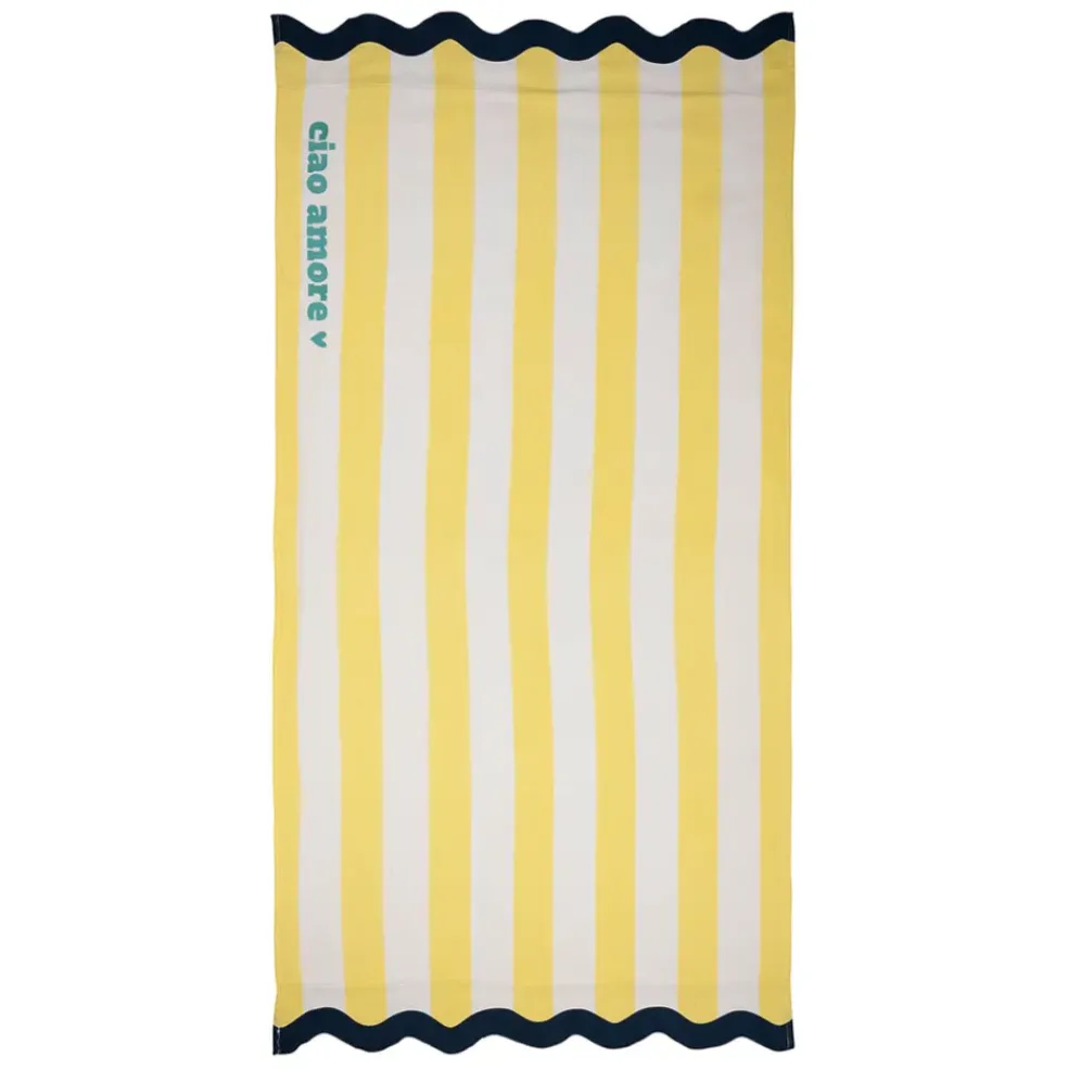 Drap de plage en coton rayé jaune et bleu 170x85cm - Medi