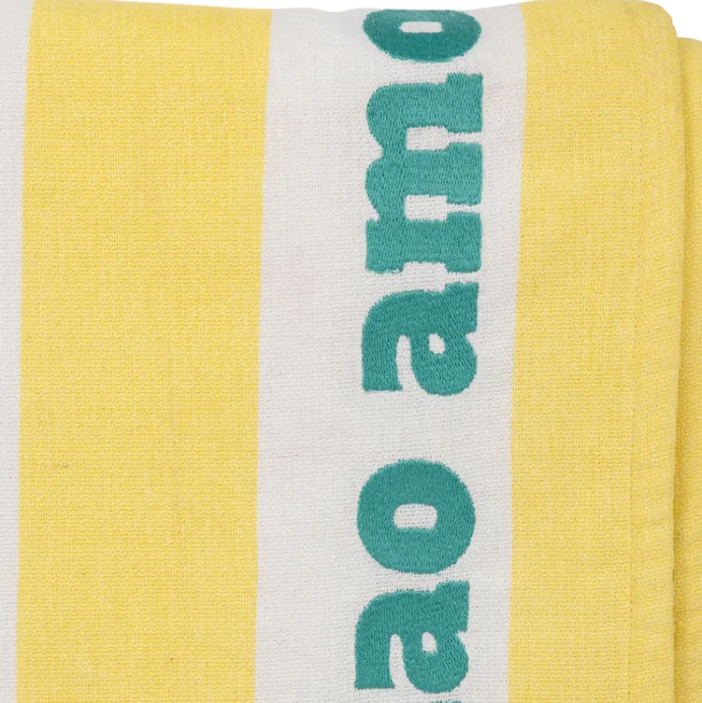 Drap de plage en coton rayé jaune et bleu 170x85cm - Medi