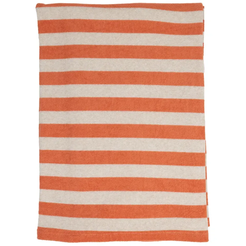 Drap de plage en coton rayé corail et blanc 180x90cm - Palma