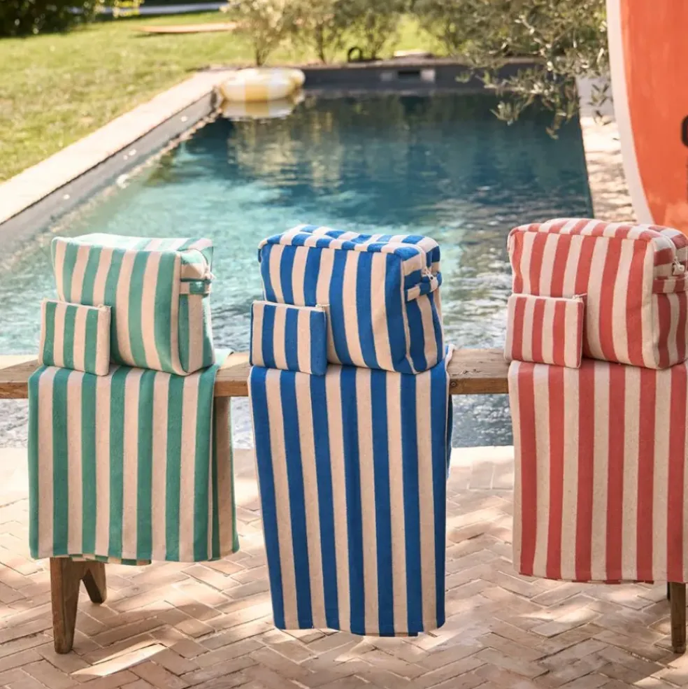 Drap de plage en coton rayé corail et blanc 180x90cm - Palma