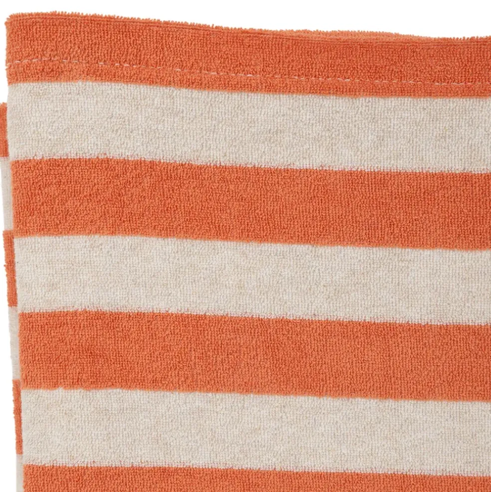 Drap de plage en coton rayé corail et blanc 180x90cm - Palma