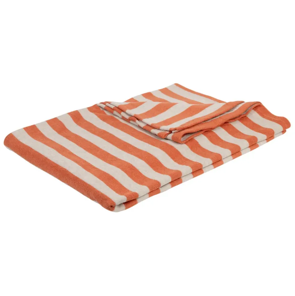 Drap de plage en coton rayé corail et blanc 180x90cm - Palma