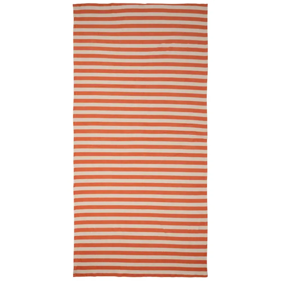 Drap de plage en coton rayé corail et blanc 180x90cm - Palma