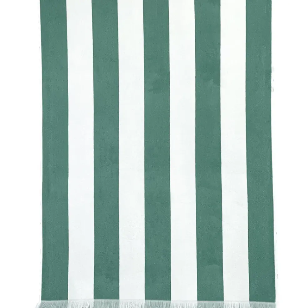 Drap de plage rayé en coton jade 90x170cm - Porto