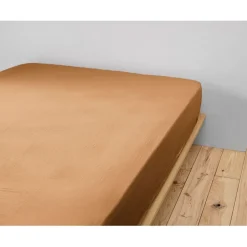 Drap housse camel en gaze de coton 140x190cm - Gaia