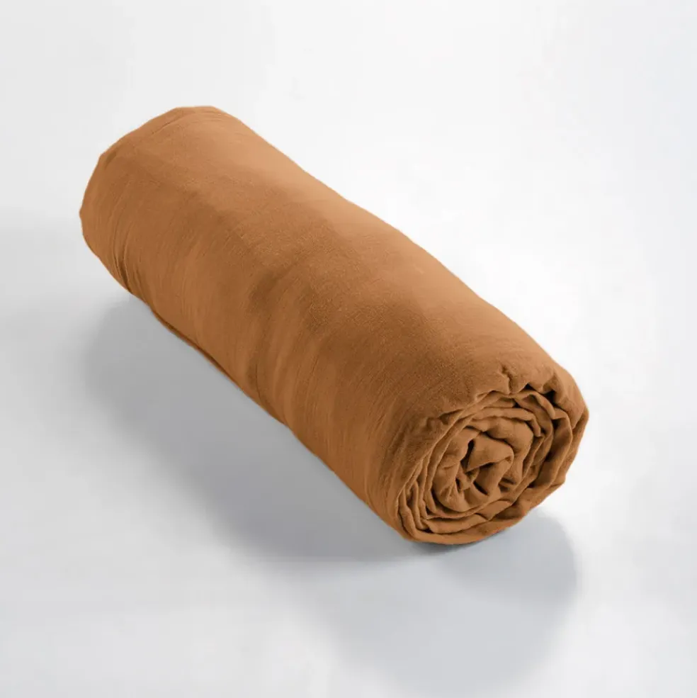 Drap housse camel en gaze de coton 140x190cm - Gaia