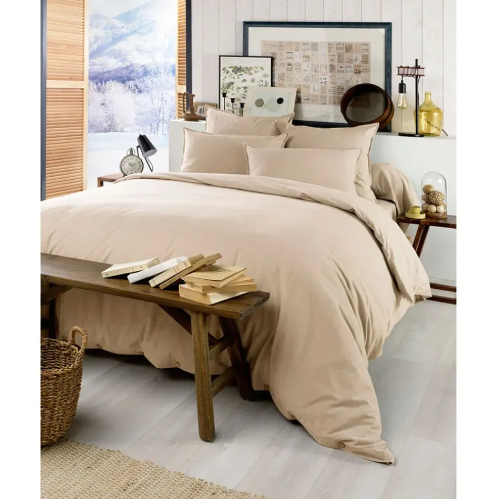 Drap housse en flanelle sable 180x200cm - Candice