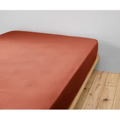 Drap housse en gaze de coton unie terracotta 140x190cm - Gaia