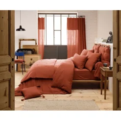 Drap housse en gaze de coton unie terracotta 140x190cm - Gaia