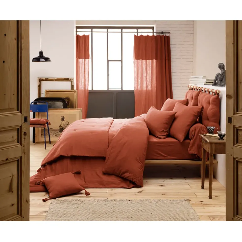 Drap housse en gaze de coton terracotta 90x190cm - Gaia