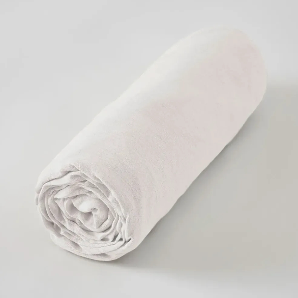 Drap housse en lin lavé craie 140x190cm - Soline